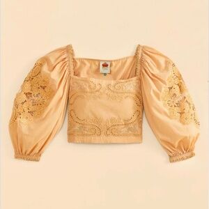 Farm Rio x Anthropologie Lace Puff-Sleeve Blouse XXS